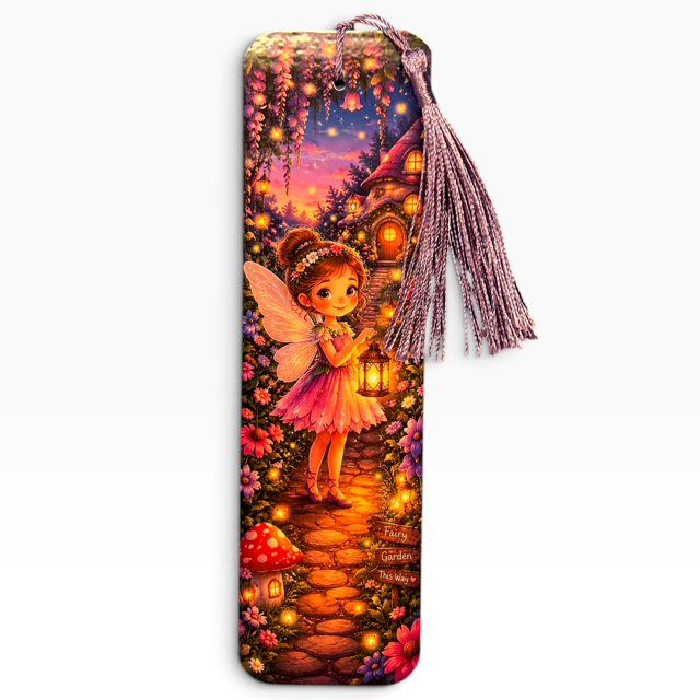 Fairy garden laminated bookmark with tassel, original whimsical artwork by Sascha by TSQ — view 12