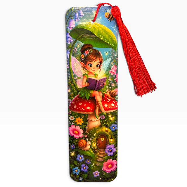 Fairy garden laminated bookmark with tassel, original whimsical artwork by Sascha by TSQ — view 13