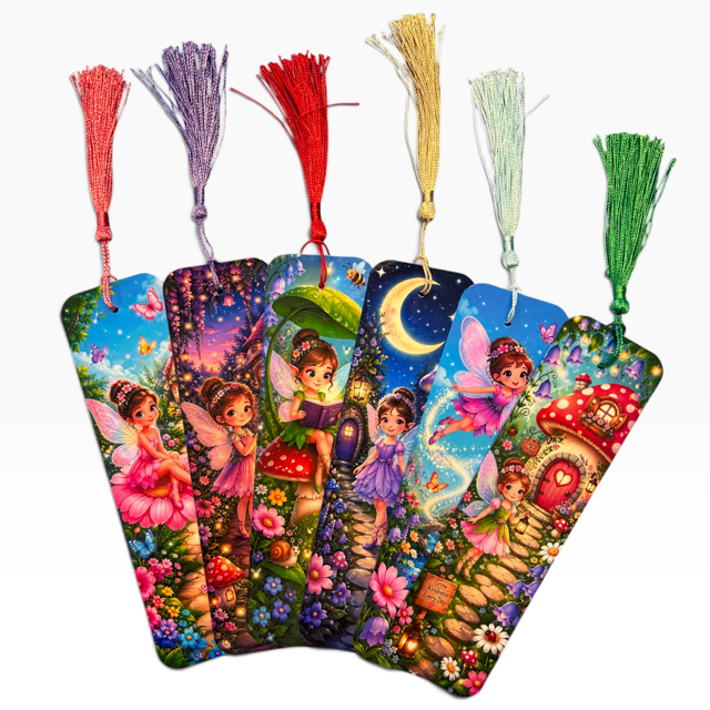 Fairy garden laminated bookmark with tassel, original whimsical artwork by Sascha by TSQ — view 14