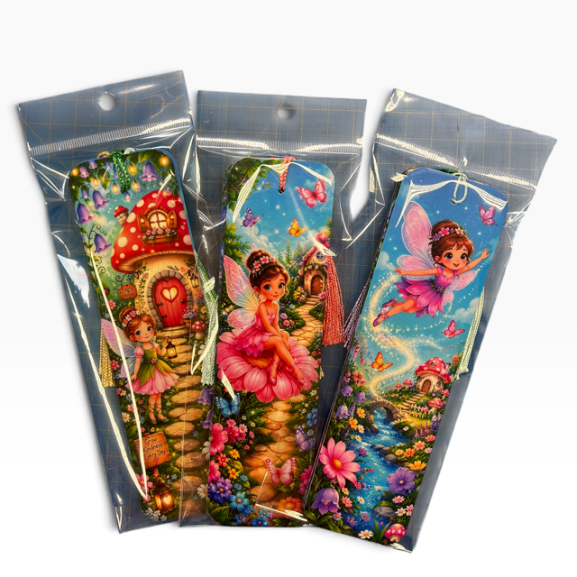 Fairy garden laminated bookmark with tassel, original whimsical artwork by Sascha by TSQ — view 15