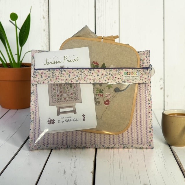Cross Stitch Project Bag - Riley Blake - Soft Florals Mini Roses Pink Purple - Standard Bag