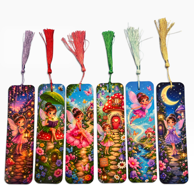 Fairy garden laminated bookmark with tassel, original whimsical artwork by Sascha by TSQ — view 1