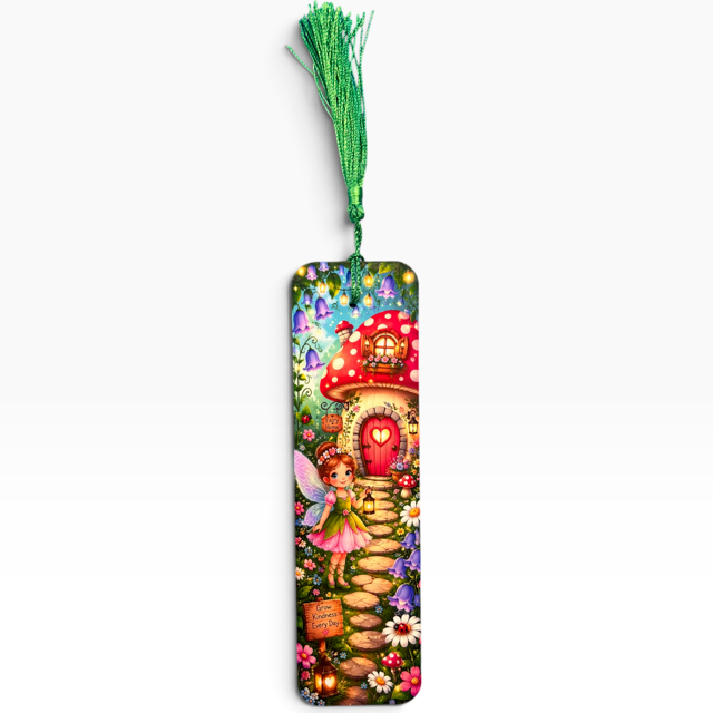 Fairy garden laminated bookmark with tassel, original whimsical artwork by Sascha by TSQ — view 3