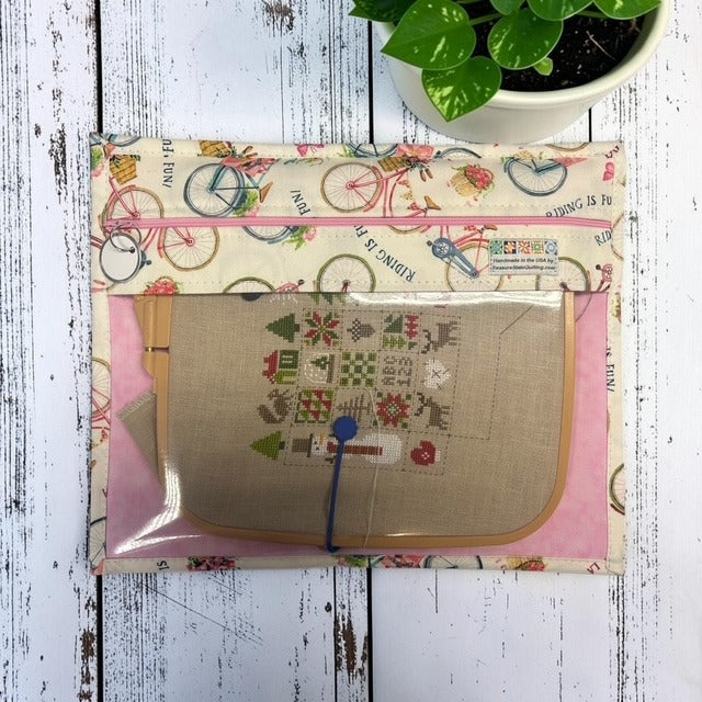 Cross Stitch Project Bag - Bicycle Flower Basket Spring Summer - Standard Bag