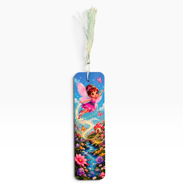 Fairy garden laminated bookmark with tassel, original whimsical artwork by Sascha by TSQ — view 4