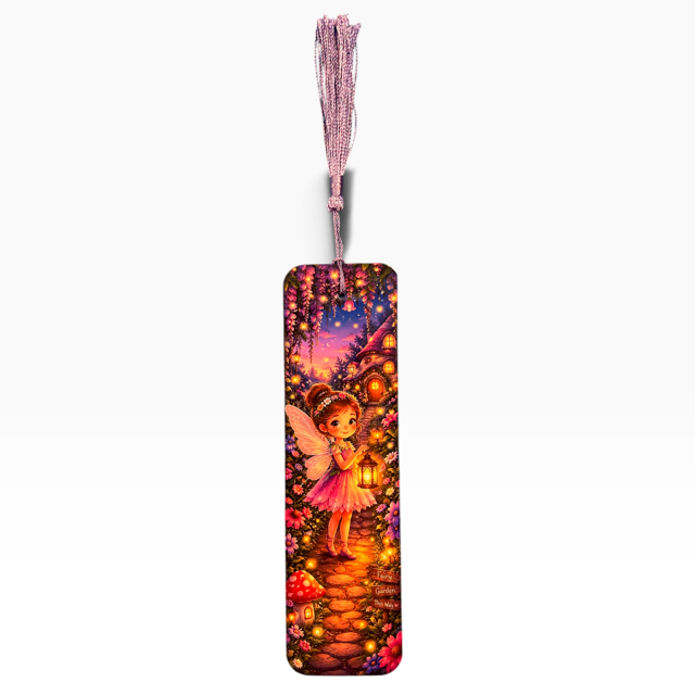 Fairy garden laminated bookmark with tassel, original whimsical artwork by Sascha by TSQ — view 6