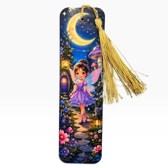Fairy garden laminated bookmark with tassel, original whimsical artwork by Sascha by TSQ — view 8