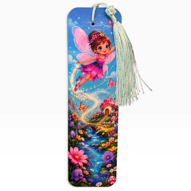 Fairy garden laminated bookmark with tassel, original whimsical artwork by Sascha by TSQ — view 9