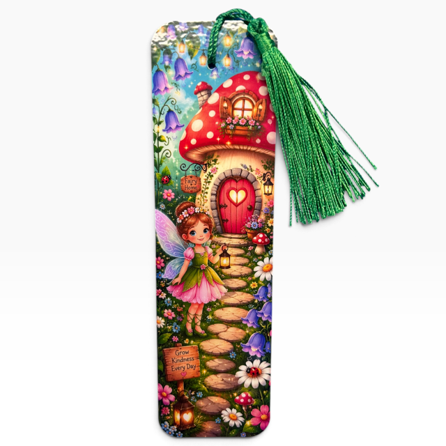Fairy garden laminated bookmark with tassel, original whimsical artwork by Sascha by TSQ — view 10