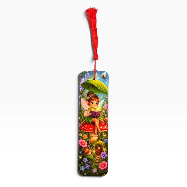 Fairy garden laminated bookmark with tassel, original whimsical artwork by Sascha by TSQ — view 7