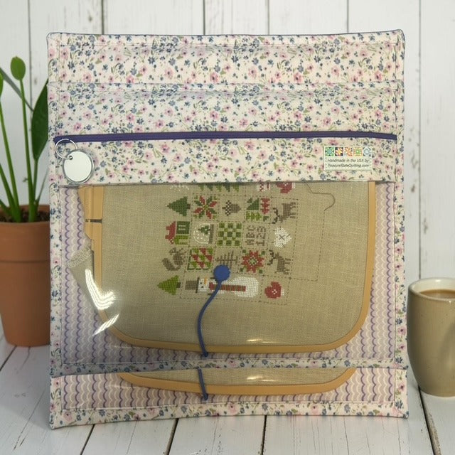 Cross Stitch Project Bag - Riley Blake - Soft Florals Mini Roses Pink Purple - Standard Bag