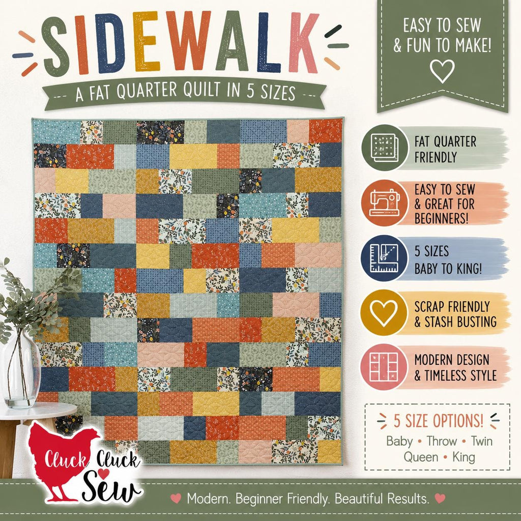 Cluck Cluck Sew - Sidewalk Quilt Pattern - Fat Quarter friendly in 5 sizes