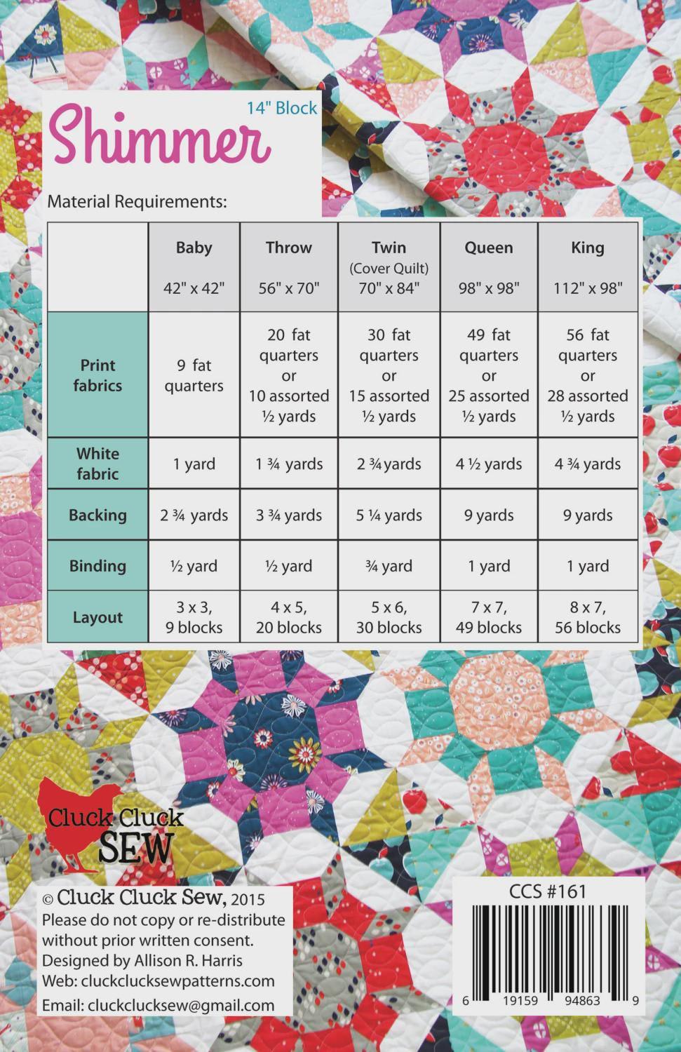 Cluck Cluck Sew - Shimmer Quilt Pattern - Fat Quarter friendly - in 5 sizes - Modern - star