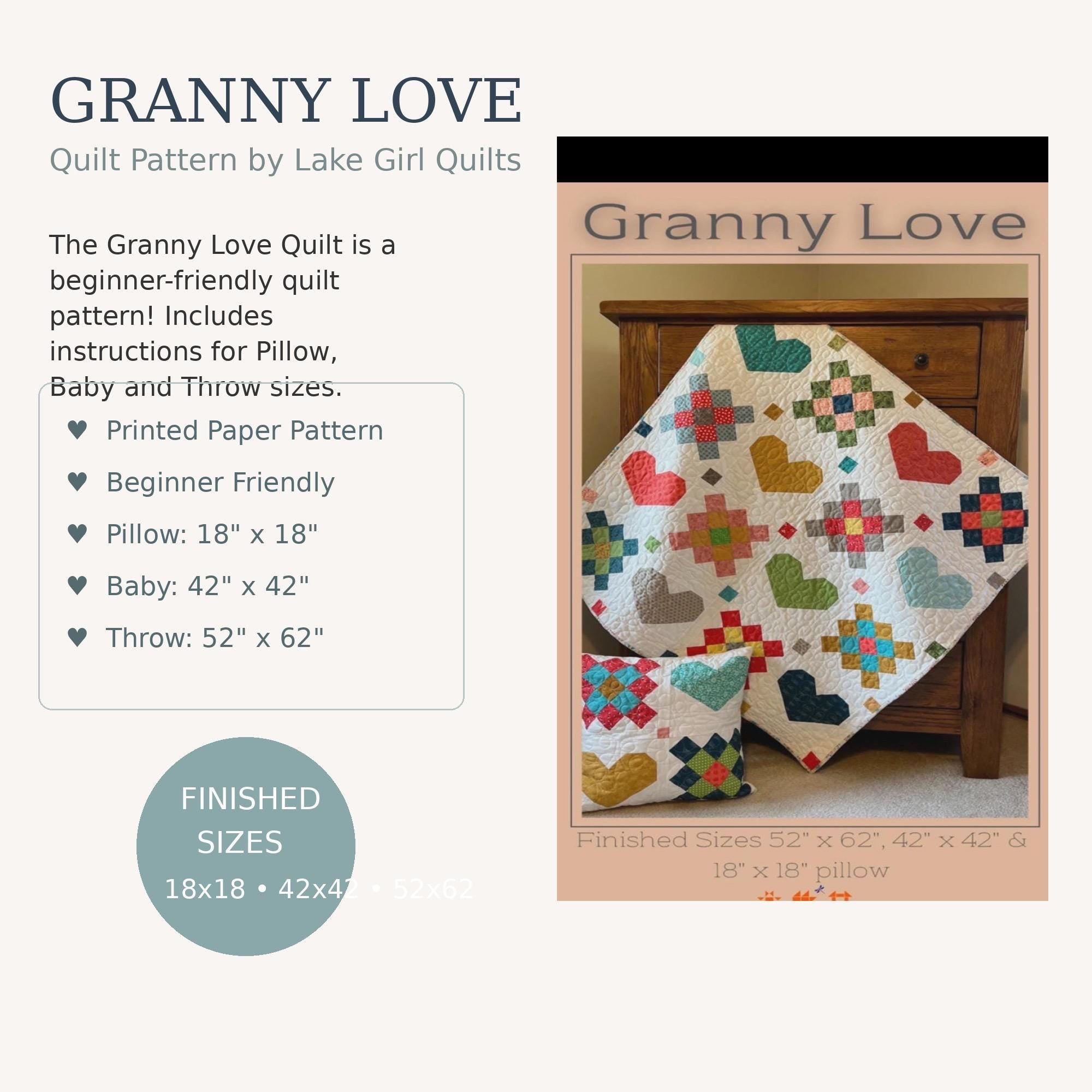 Granny Love Quilt Pattern – Beginner Scrappy Patchwork (Pillow, Baby, Throw Sizes)