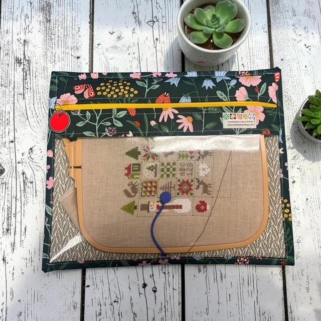 Cross Stitch Project Bag - Green Modern Floral - Standard Bag