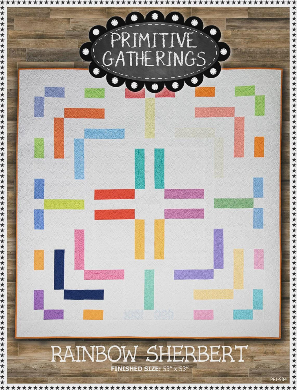 Primitive Gatherings - Rainbow Sherbert quilt - Quilt pattern chart - NEW - scrappy - beginner