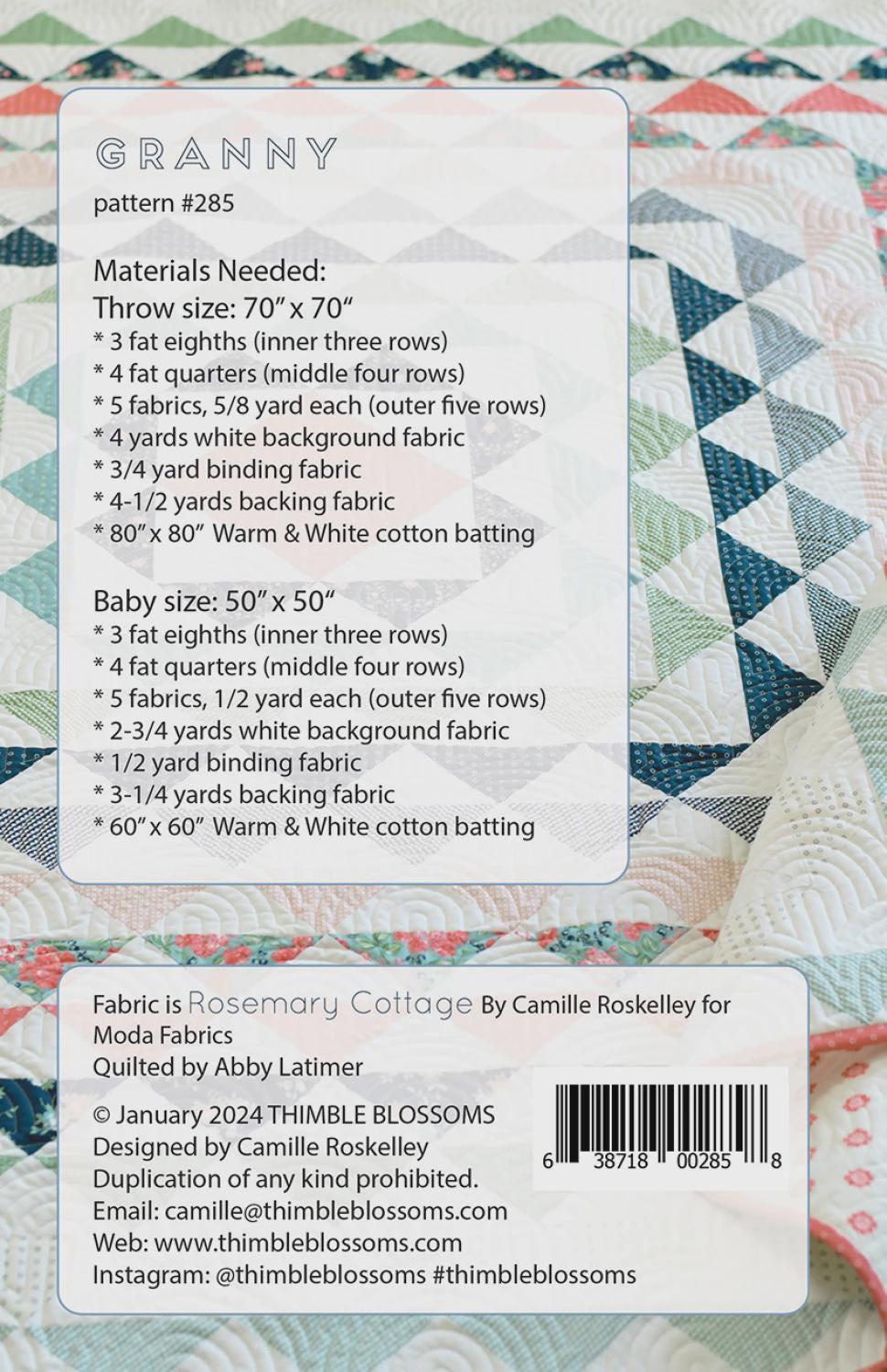 Thimble Blossoms - Camille Roskelly - Granny Quilt pattern #285 chart - NEW - 2 sizes throw baby