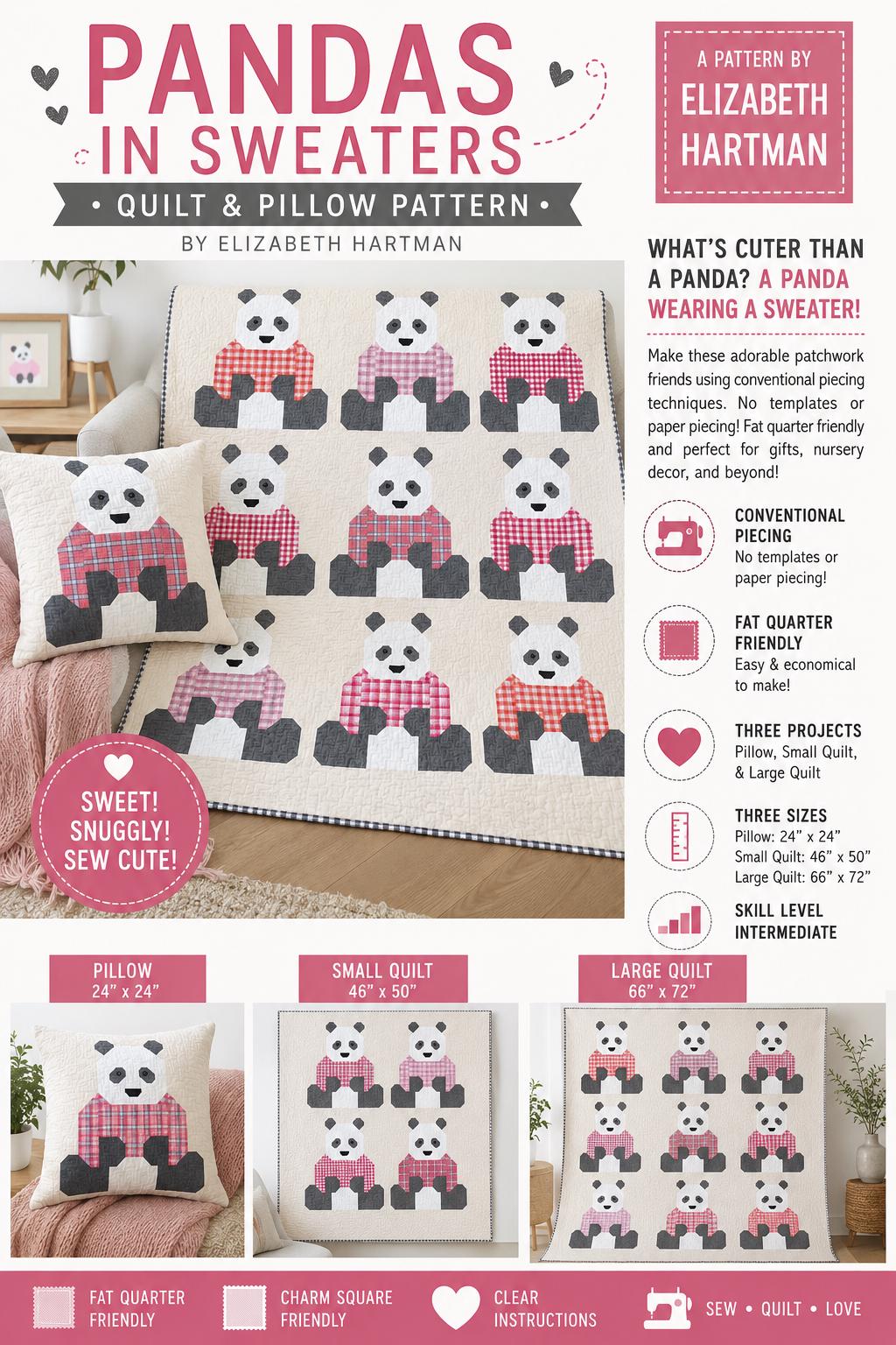 Pandas in Sweaters Quilt and Pillow Pattern – Elizabeth Hartman EH 064