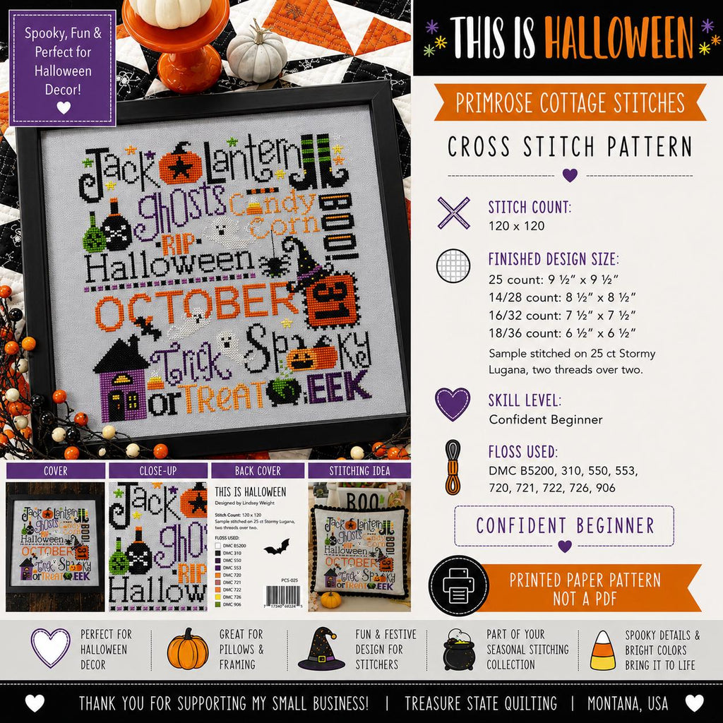 This Is Halloween Cross Stitch Pattern | Primrose Cottage Stitches | Printed Paper Chart | Halloween Sampler | Confident Beginner
