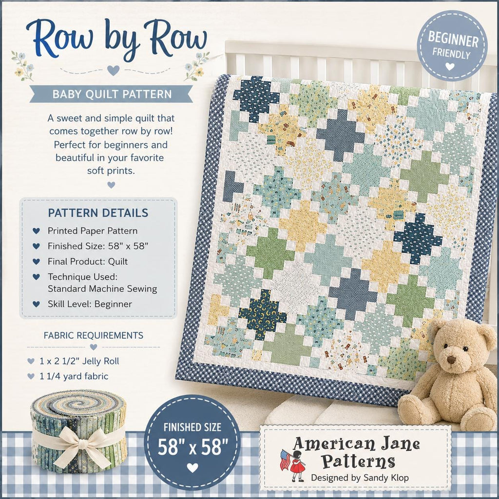 Row by Row Baby Boy Quilt Pattern - American Jane - Easy - Beginner - Jelly roll friendly