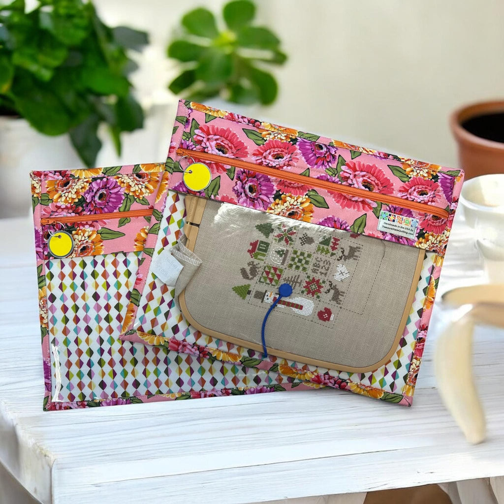 Cross Stitch Project Bag - Zinnias - Standard Bag